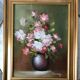 Oil on canvas painting bouquet of flowers signed 80s
