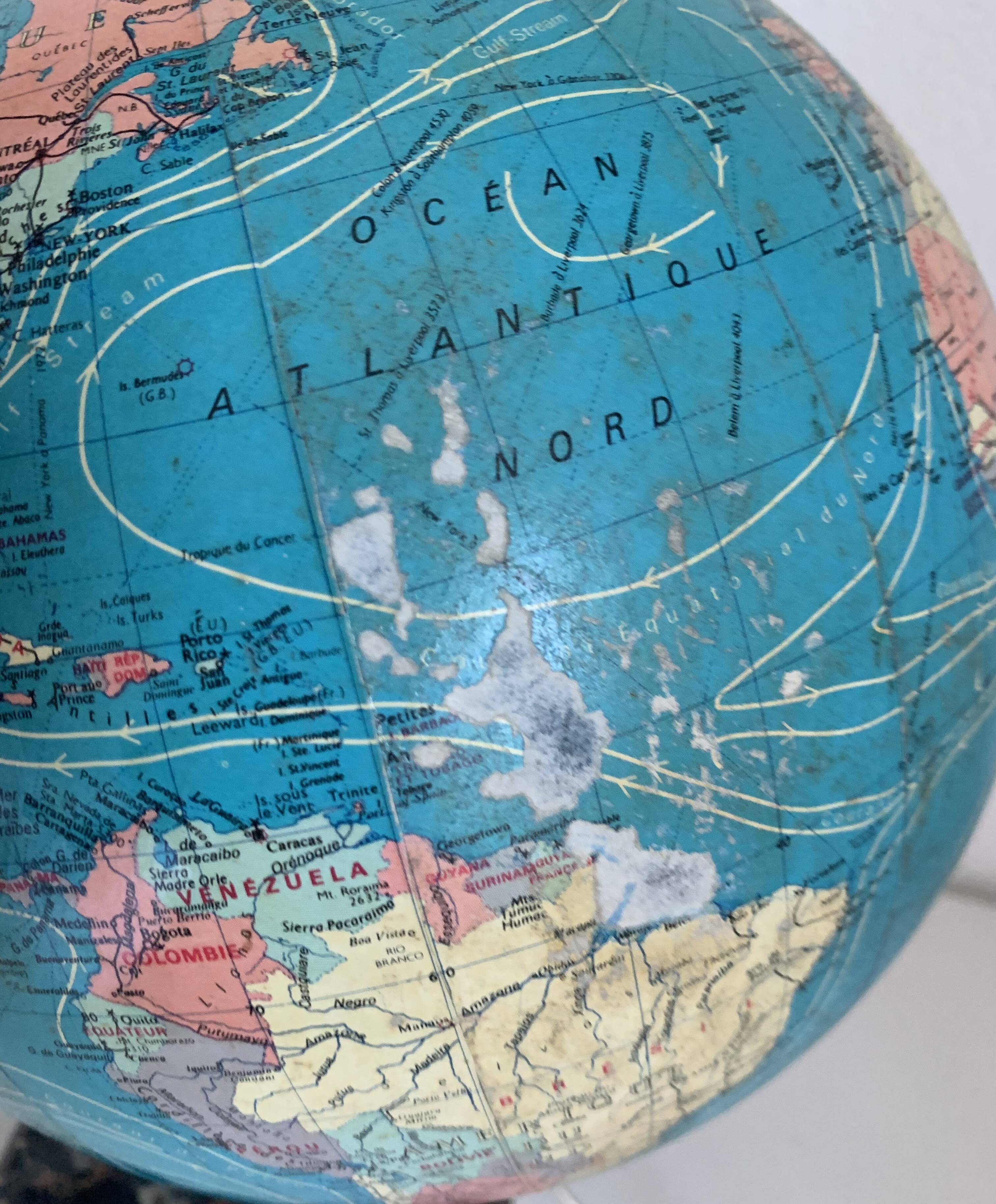 Vintage 1976 Terrestrial Globe Taride Glass Marble World Map - 30 cm