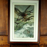 Flight of ducks, marshes and tetard willows - chromolithography Jules Habert-Dys - 1880