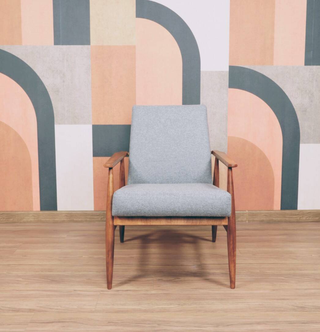 Vintage armchair light gray wool design by H.Lis