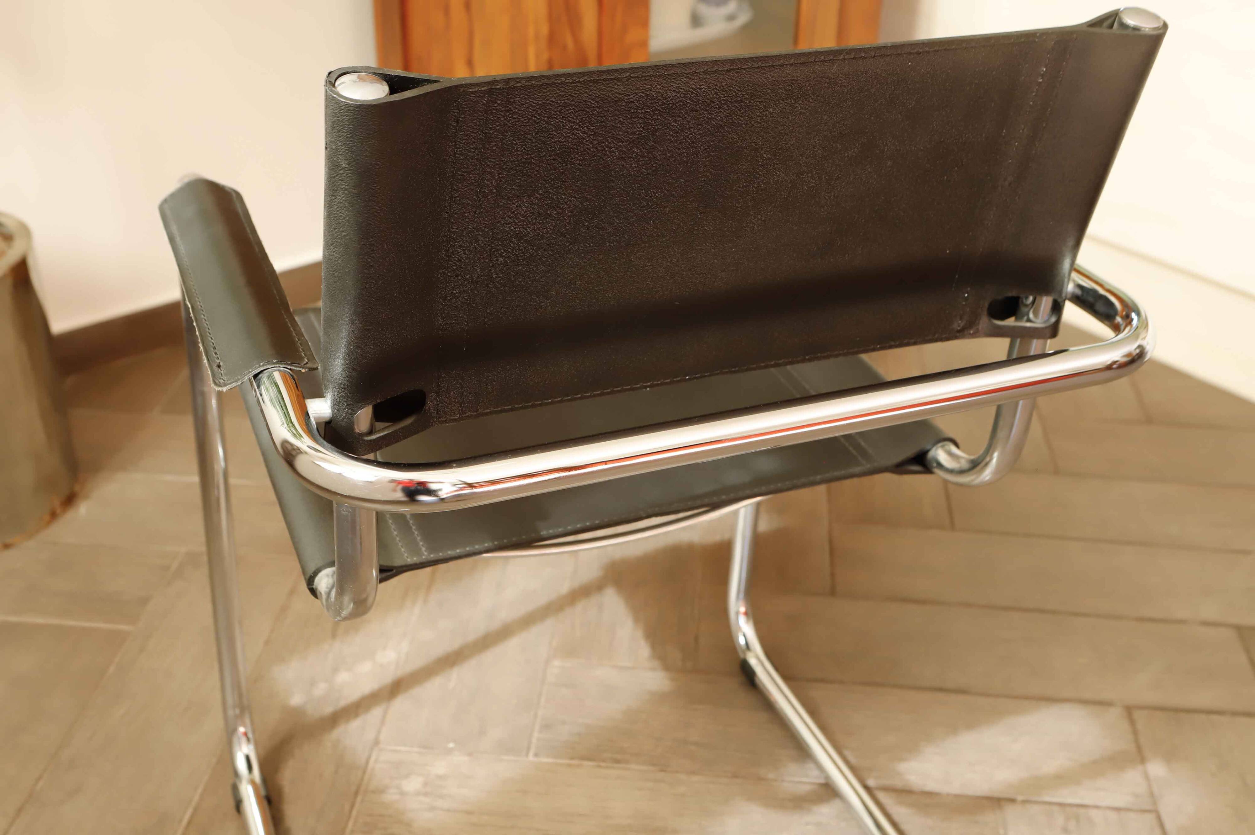 Mart Stam Style Cantilever Chairs – S34 Inspired, Chrome Frame, Leather Uph