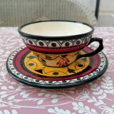 Hand-painted Breton earthenware cup and saucer from St Jean de Bretagne