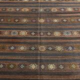 6x9 Brown Grenn Handmade Persian Kilim Rug, 187x286Cm