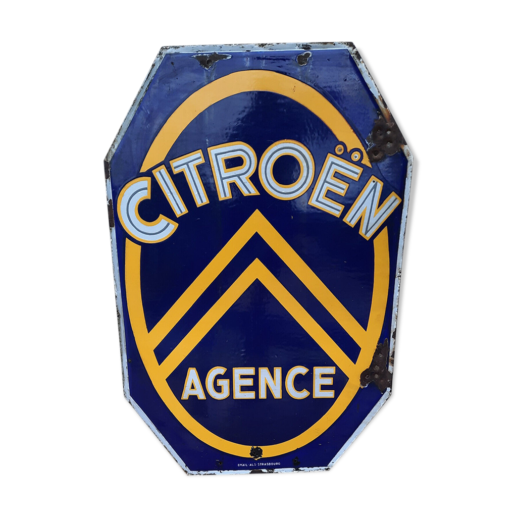 Plaque En Tôle émaillée Publicitaire Citroën - Agence - 29 X 40,5 Cm - Occasion