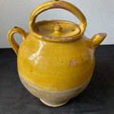 Cruche gargoulette chevrette en terre cuite jaune vernissé XIX eme siècle
