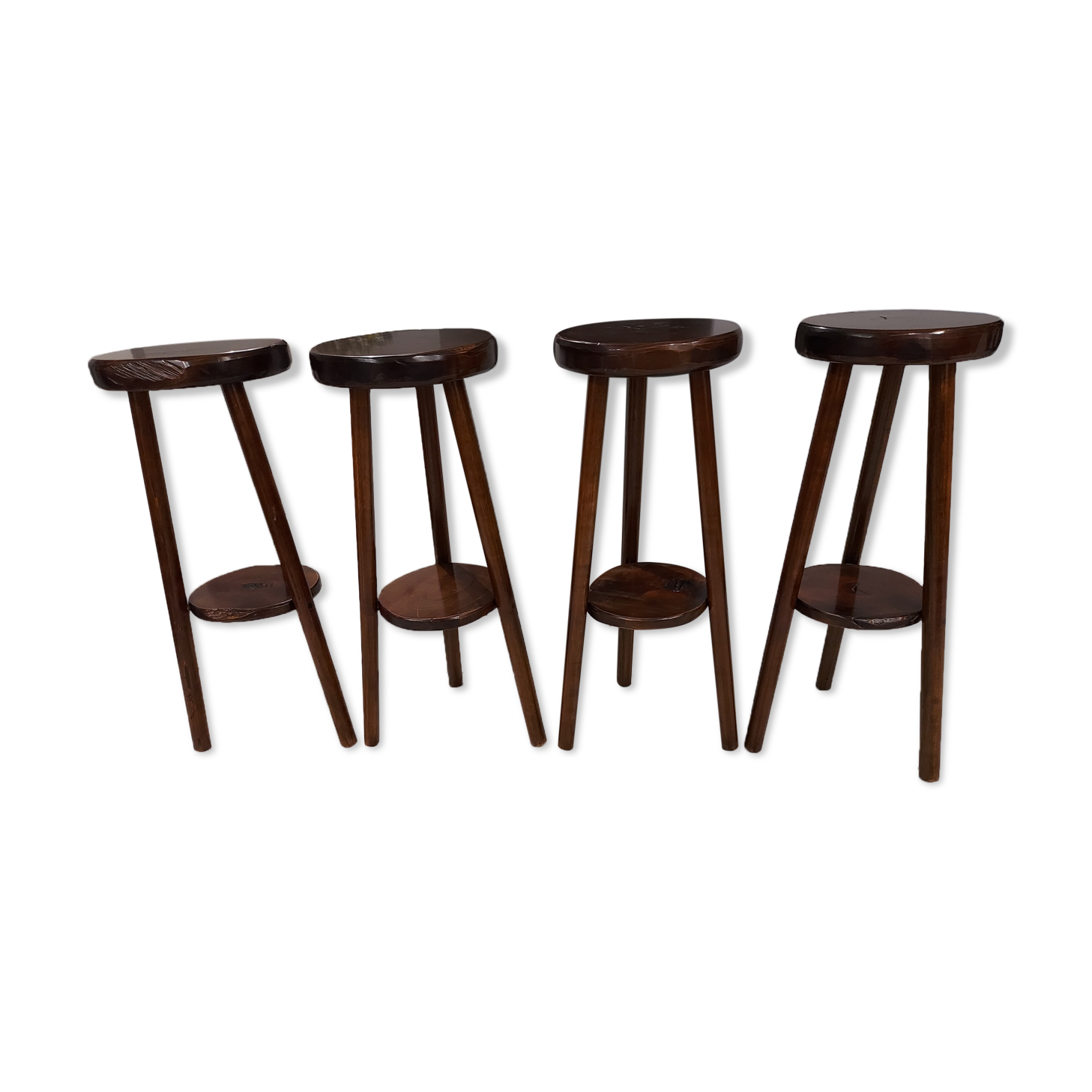 Suite of 4 vintage brutalist bar stools 1960s
