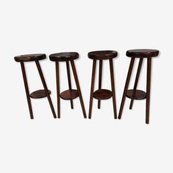 Suite of 4 vintage brutalist bar stools 1960s