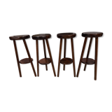 Suite of 4 vintage brutalist bar stools 1960s