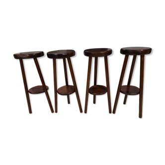 Suite of 4 vintage brutalist bar stools 1960s
