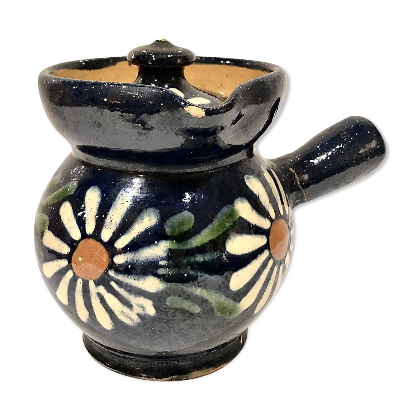 Soufflenheim glazed earth milk pot Alsace