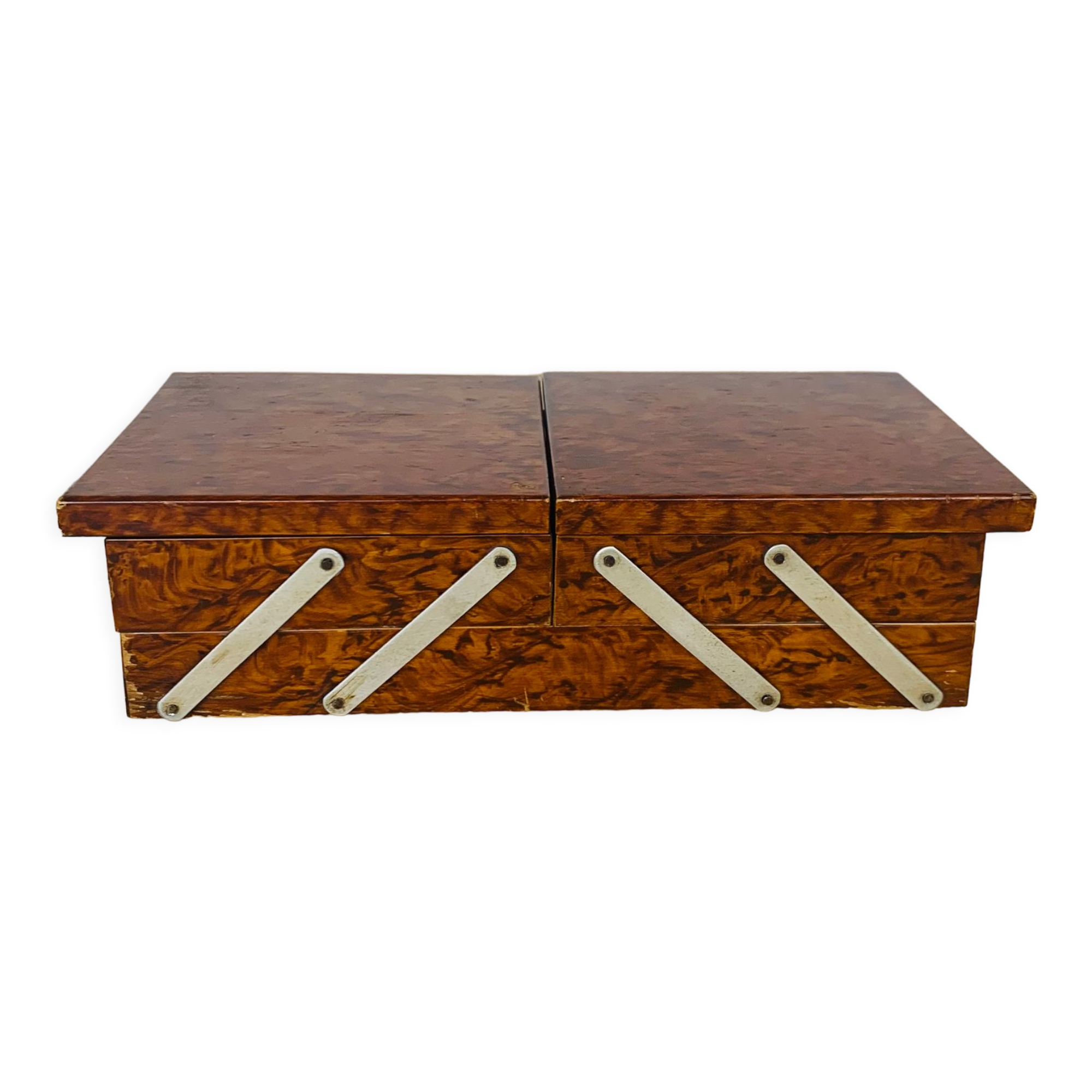 Walnut magnifying glass jewel box and mirrors