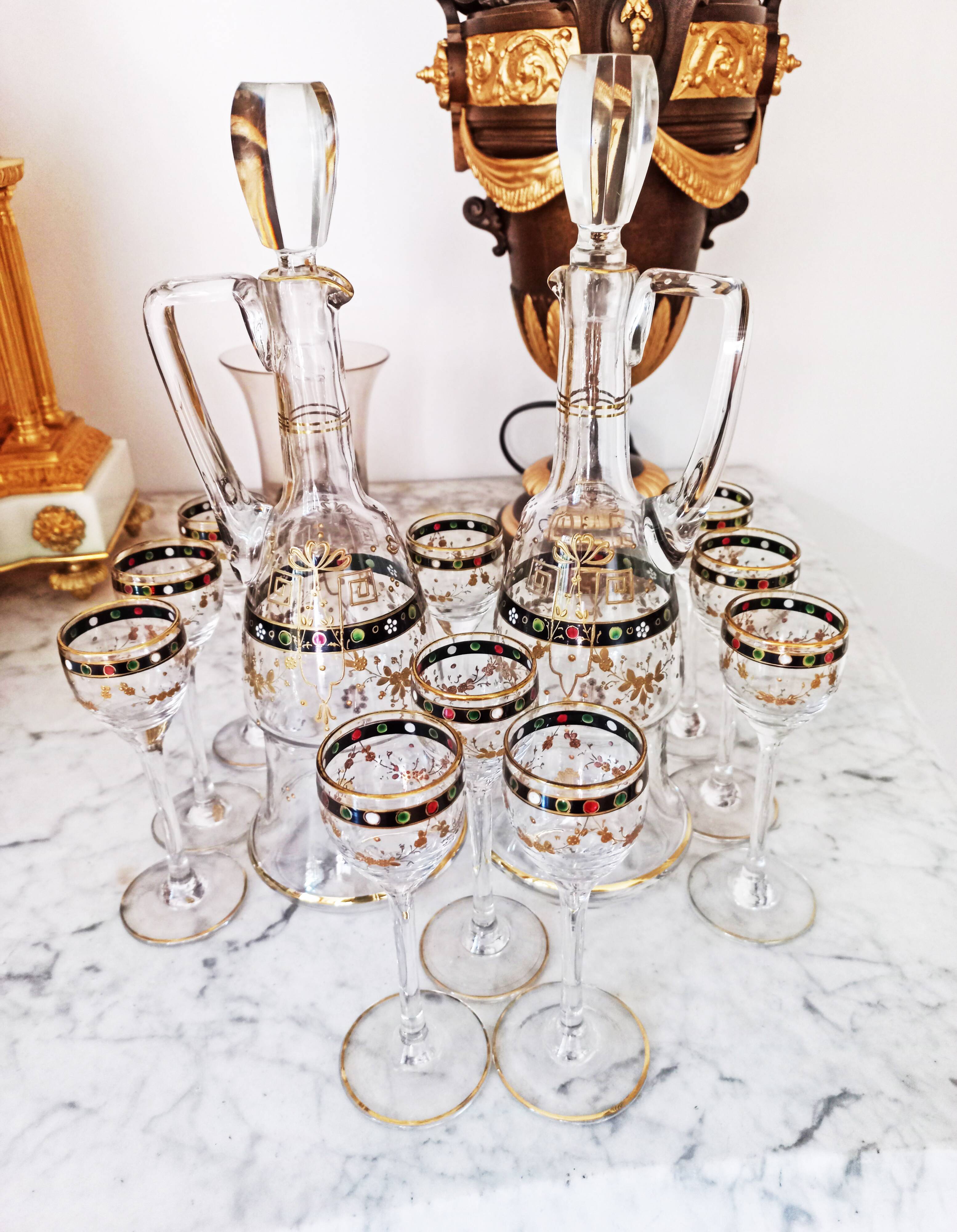 10-piece enameled crystal liqueur set