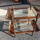 Bar rolling serving double trap pagoda wood and glass 1950s mahogany