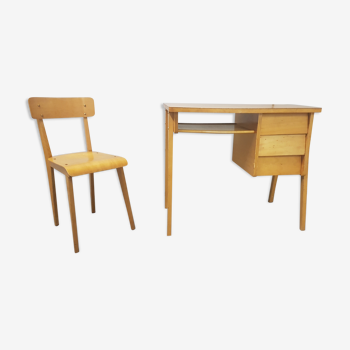Bureau et chaise enfant vintage années 50 bois