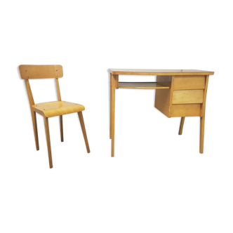 Bureau et chaise enfant vintage années 50 bois