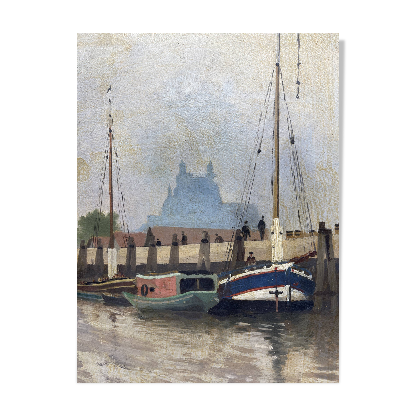 Painting of the port of Bordeaux signed Louis Billiard 1938