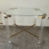 Vintage coffee table in lucite and brass 60s-70s
