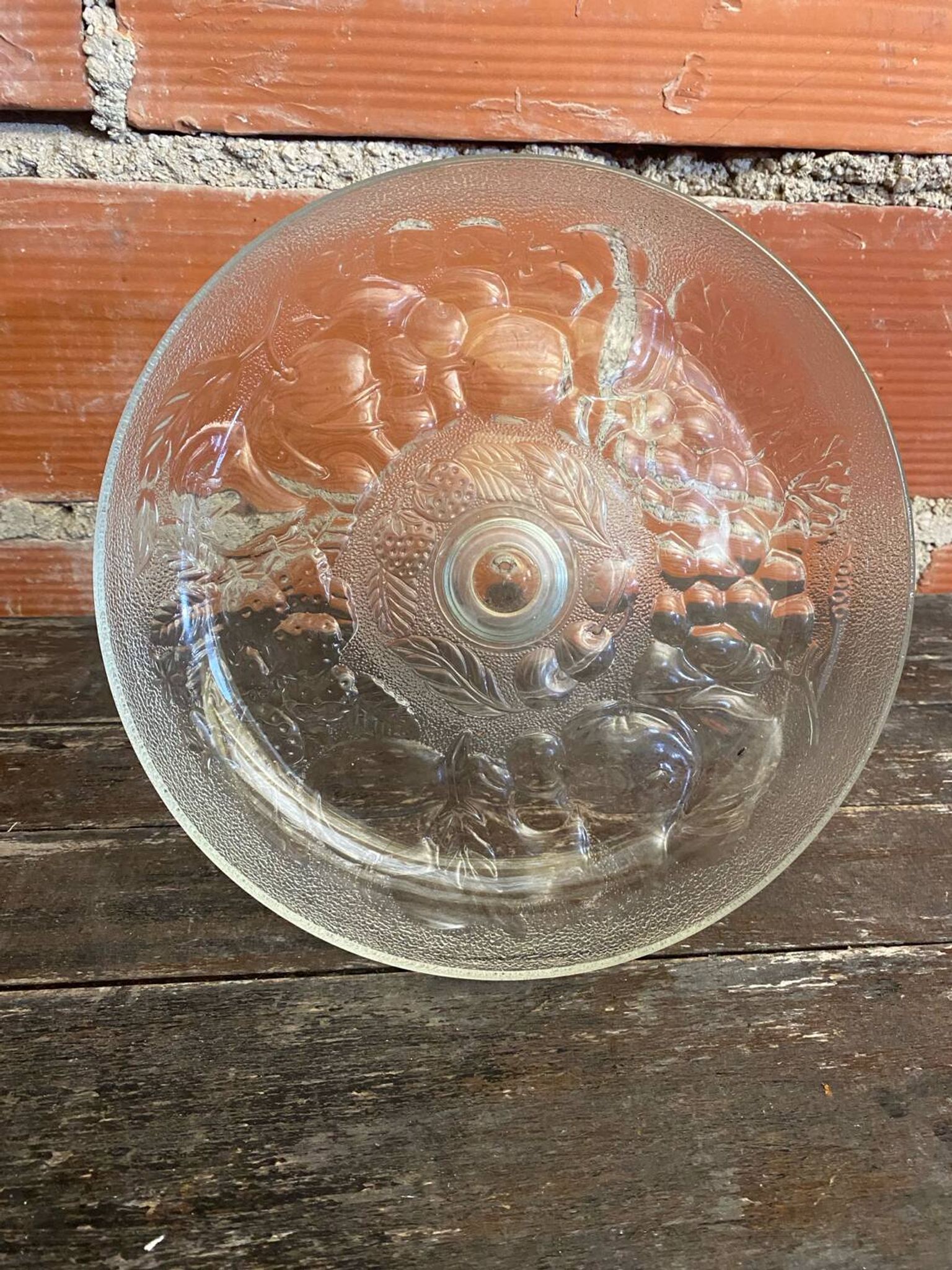 Vintage Fruit Bowl Old Molded Glass Plate Decor Fruits #D657