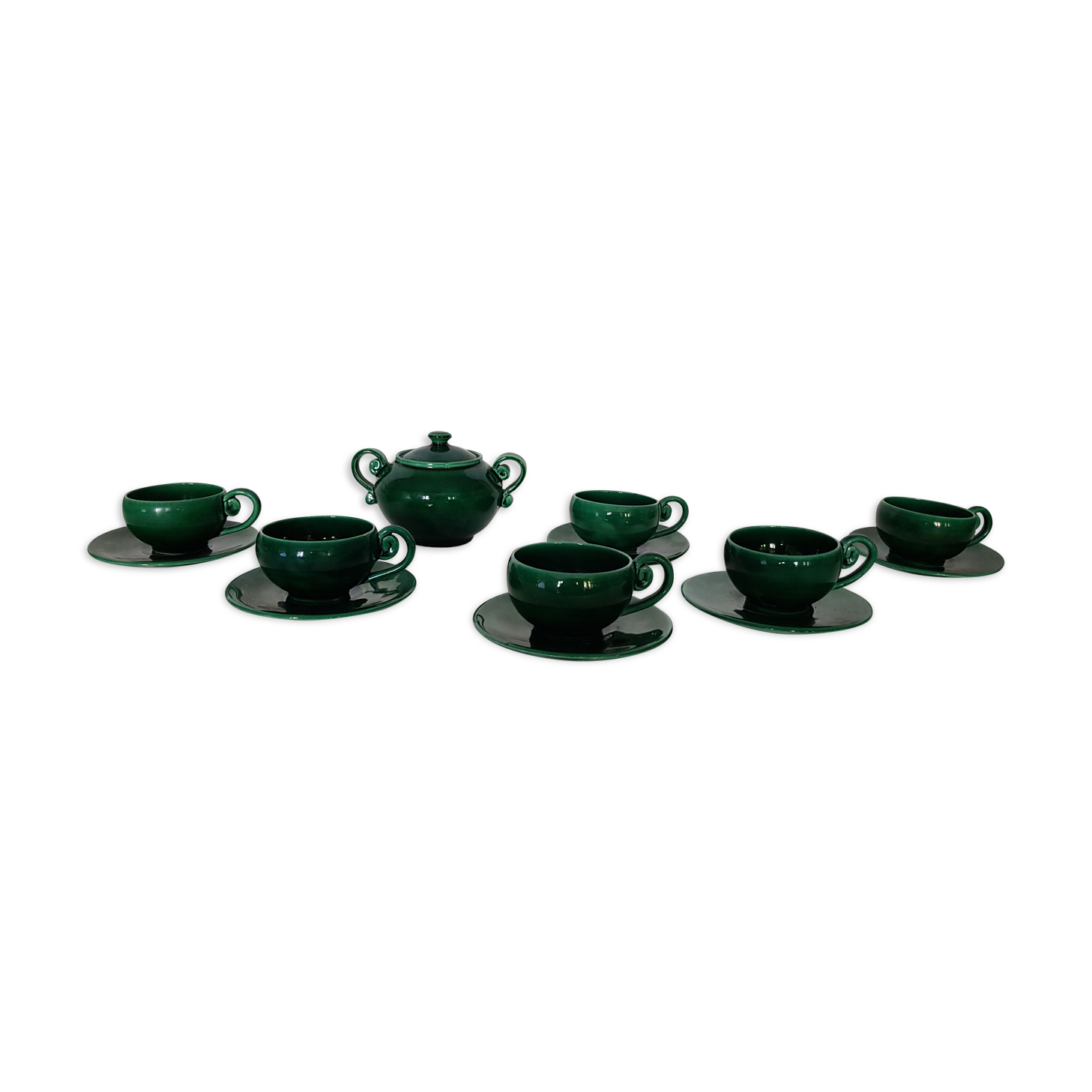 Tasses café et sucrier Vallauris, Lunetta , circa 1950