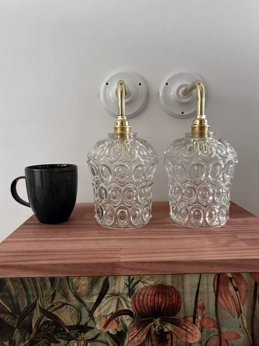Pair of vintage chiseled glass sconces