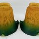 Pair of Antique Art Nouveau Tulips - Speckled Amber Green Glass