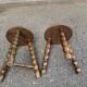 2 tripod stools in turned solid wood, Charles Dudouyt style, 1960.