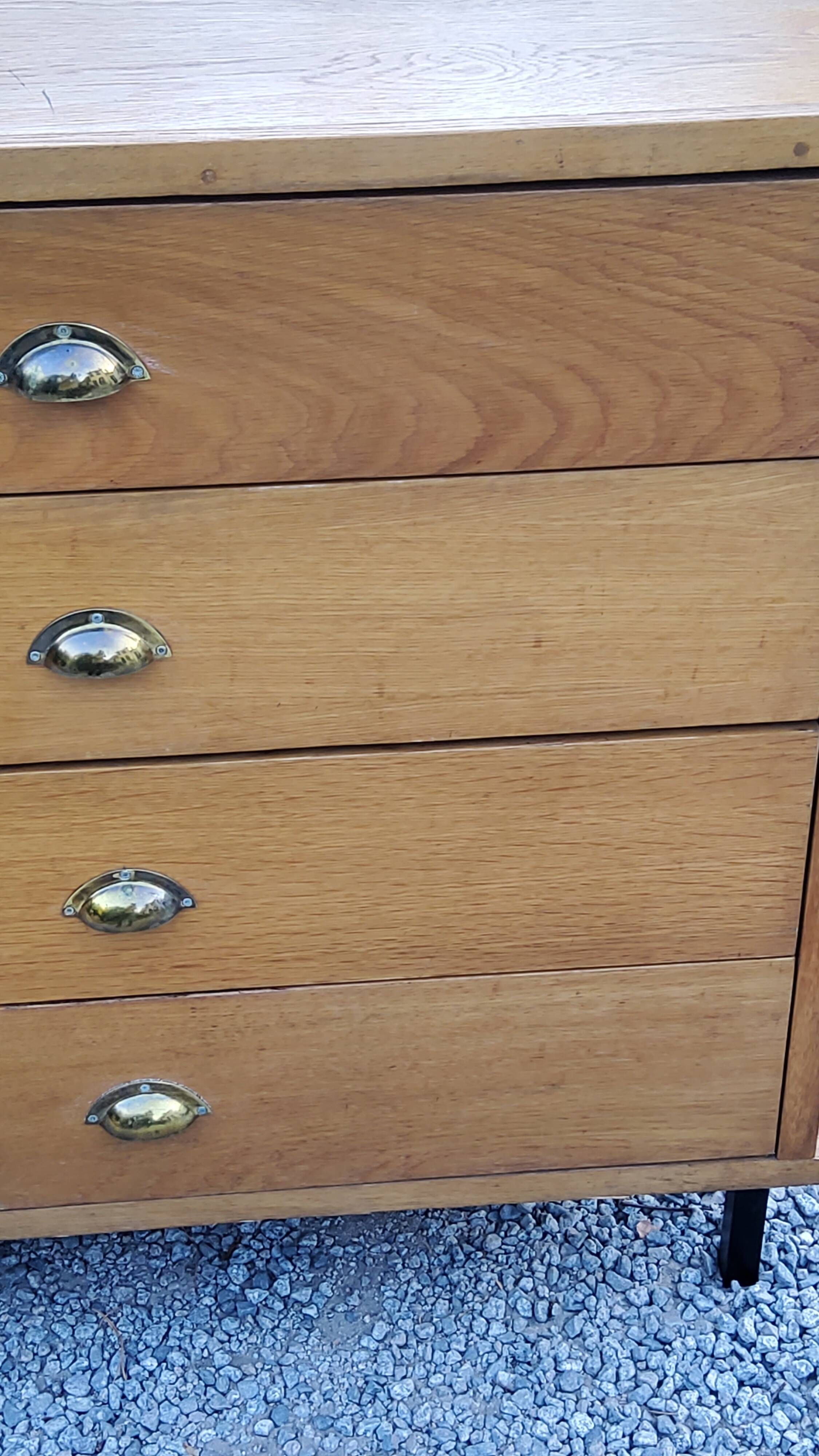 Vintage store chest of drawers in blond oak metal tube legs 4 drawers