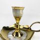 Duo of vintage brass and mother-of-pearl cellar rat candlesticks