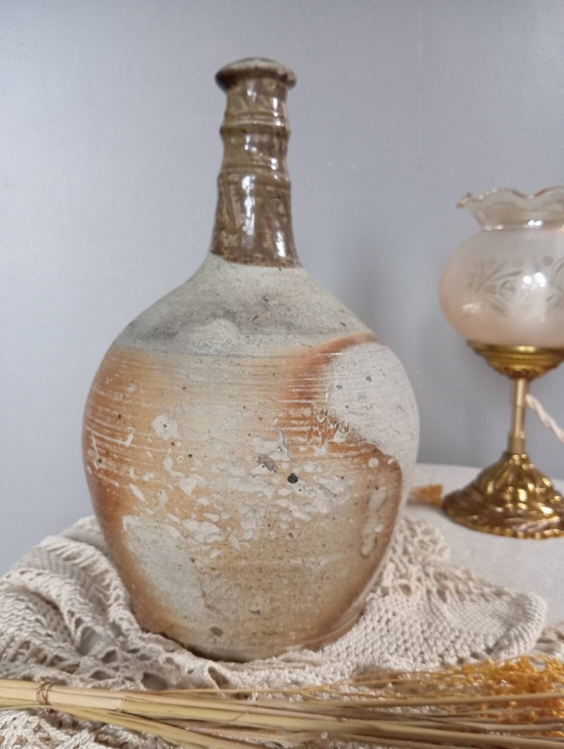Cruche poterie antique grès brut imparfait, 18/19eme