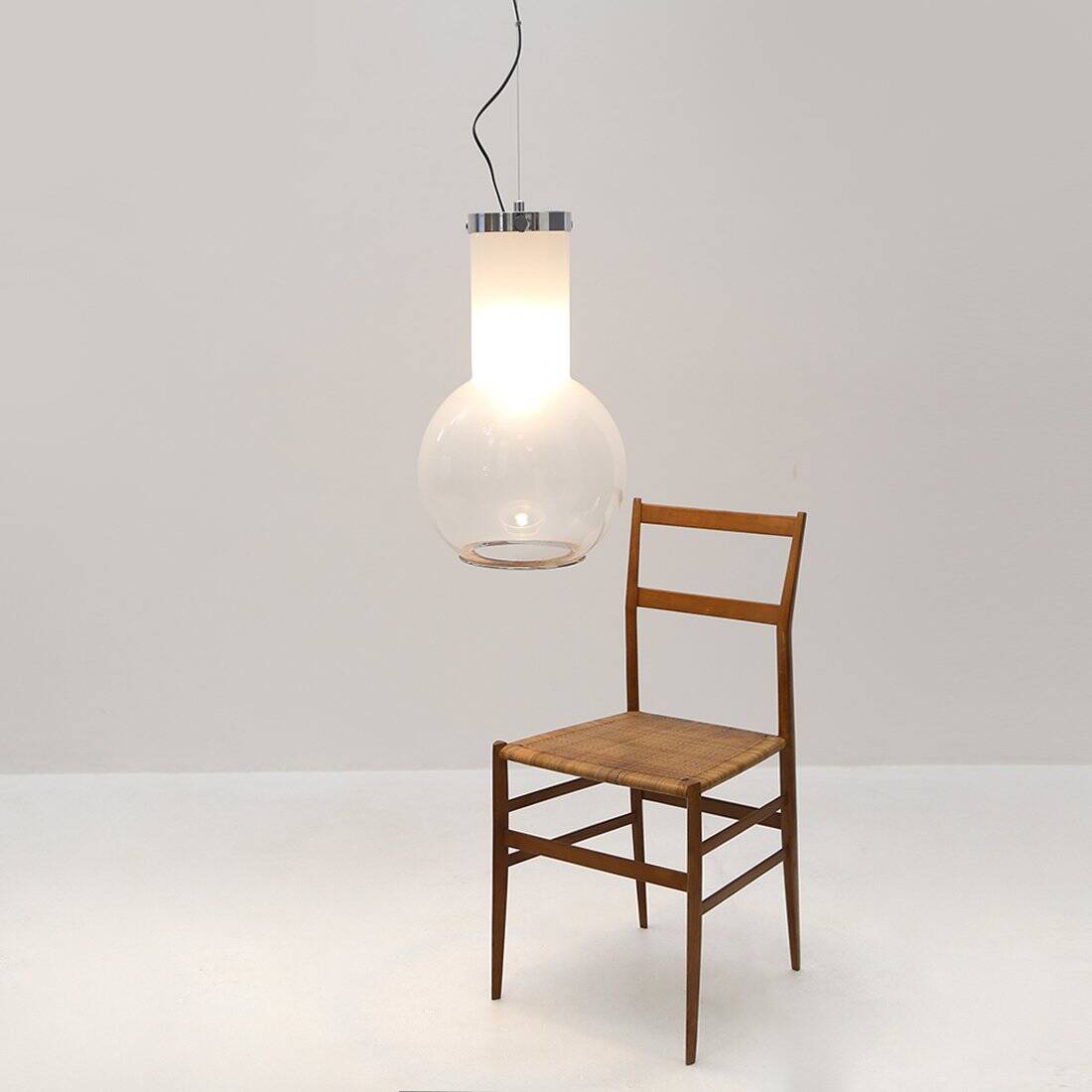 Glass and chrome metal ceiling light, 1970s