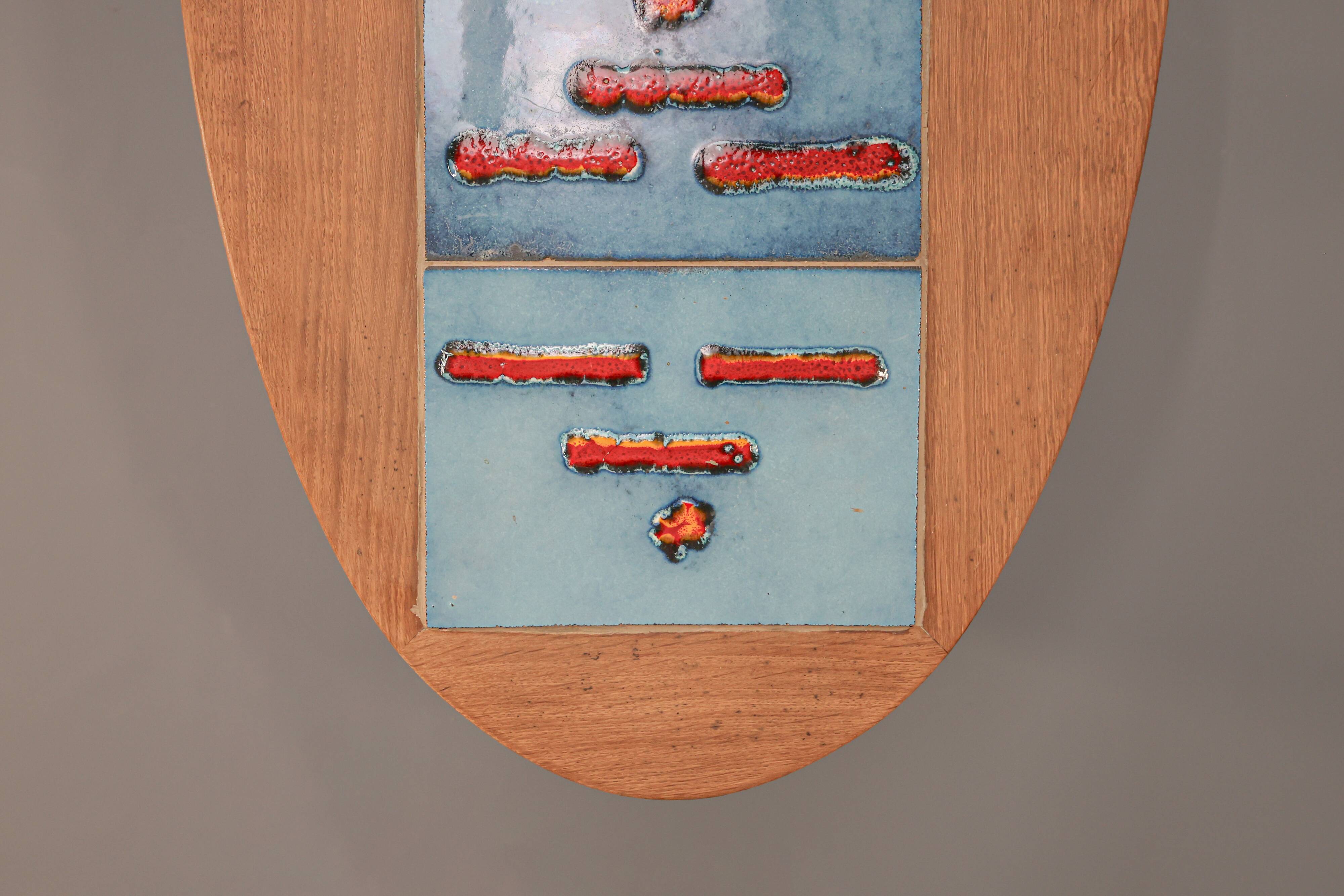 Oak and tile coffee table by Guillerme et Chambron for Votre Maison, 1970s.