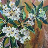 Peinture à l’huile de nature morte « pot de fleurs »  milieu du 20ème siècle