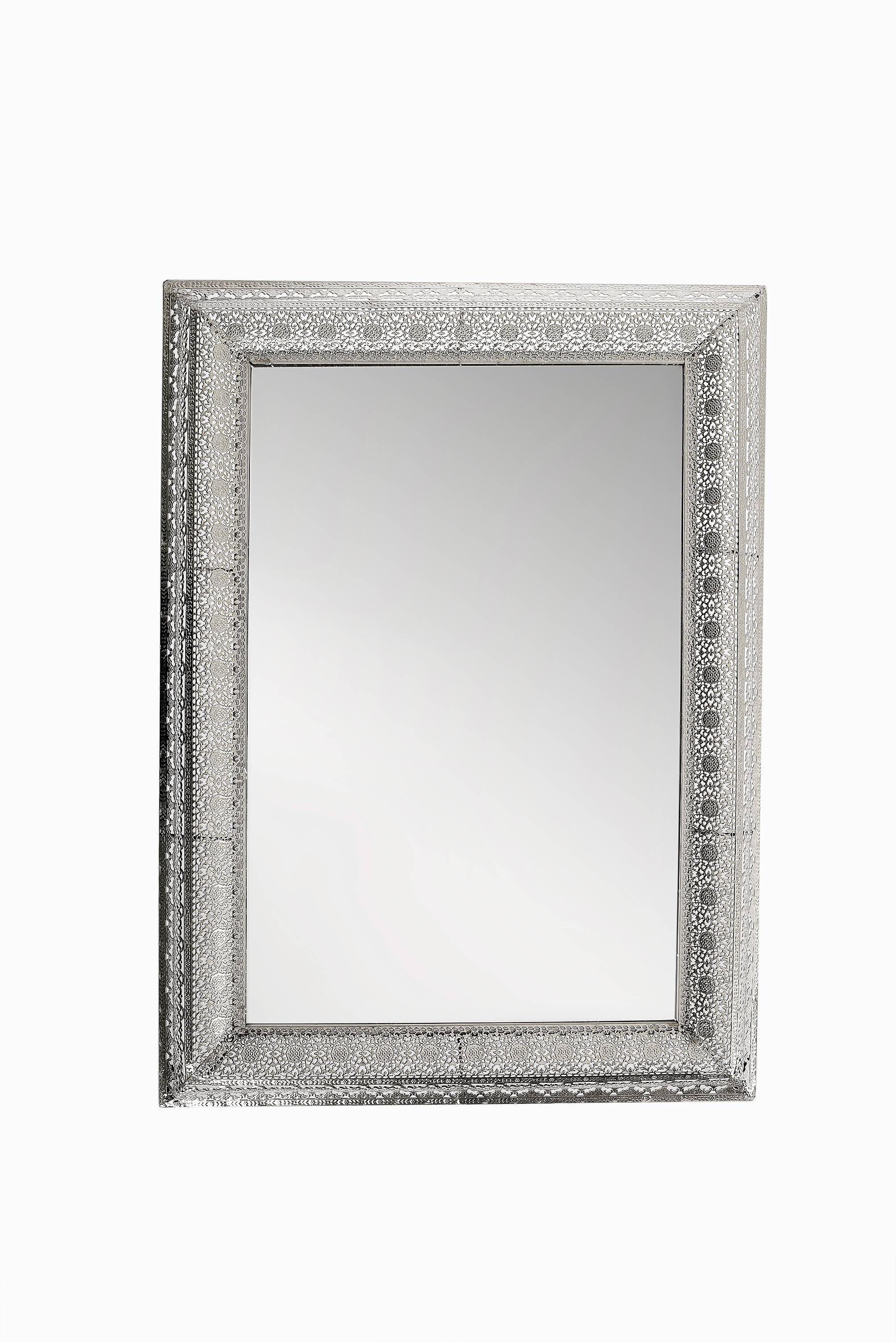 Rectangular wall mirror, silver metal frame