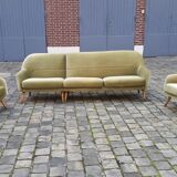 Ensemble de fauteuils Danois club organique années 50 Vert tendre glacé