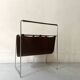 Modernist magazine rack in brown leather & chrome wire metal – 1970 design