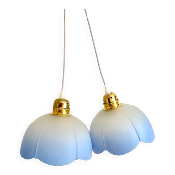 Set of 2 blue frosted glass pendant lights