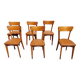 6 vintage 1960s wooden bistro chairs with camel faux leather.