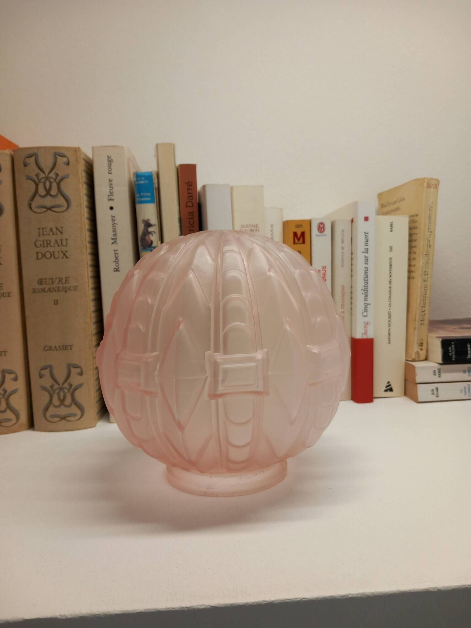 Antique pressed and moulded pale pink glass globe - Art Deco -