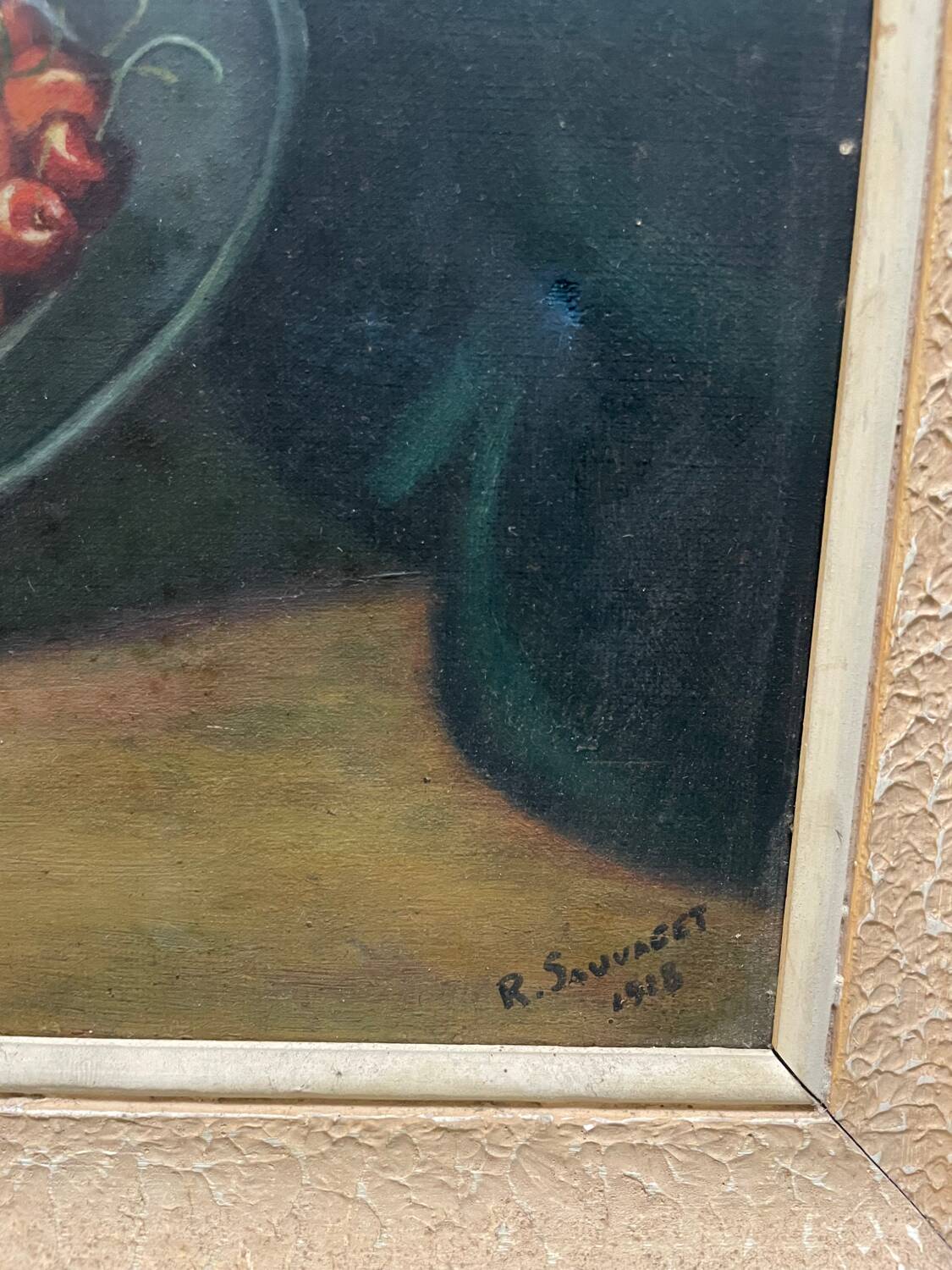 Still life painting with cherries and tea 1928