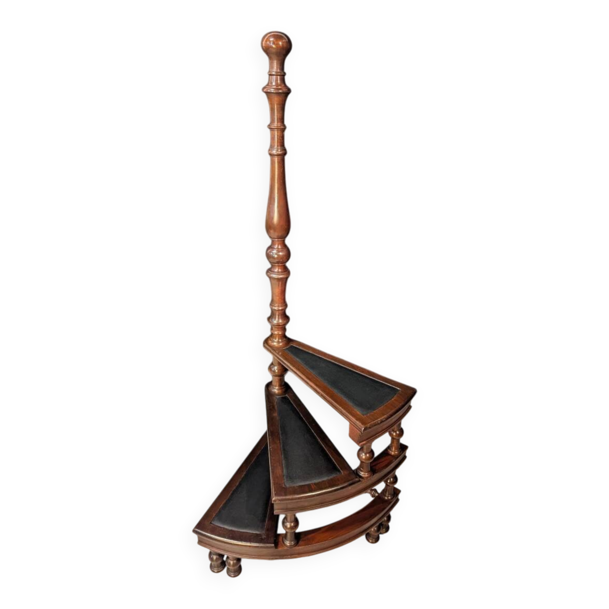 Spiral library staircase in mahogany