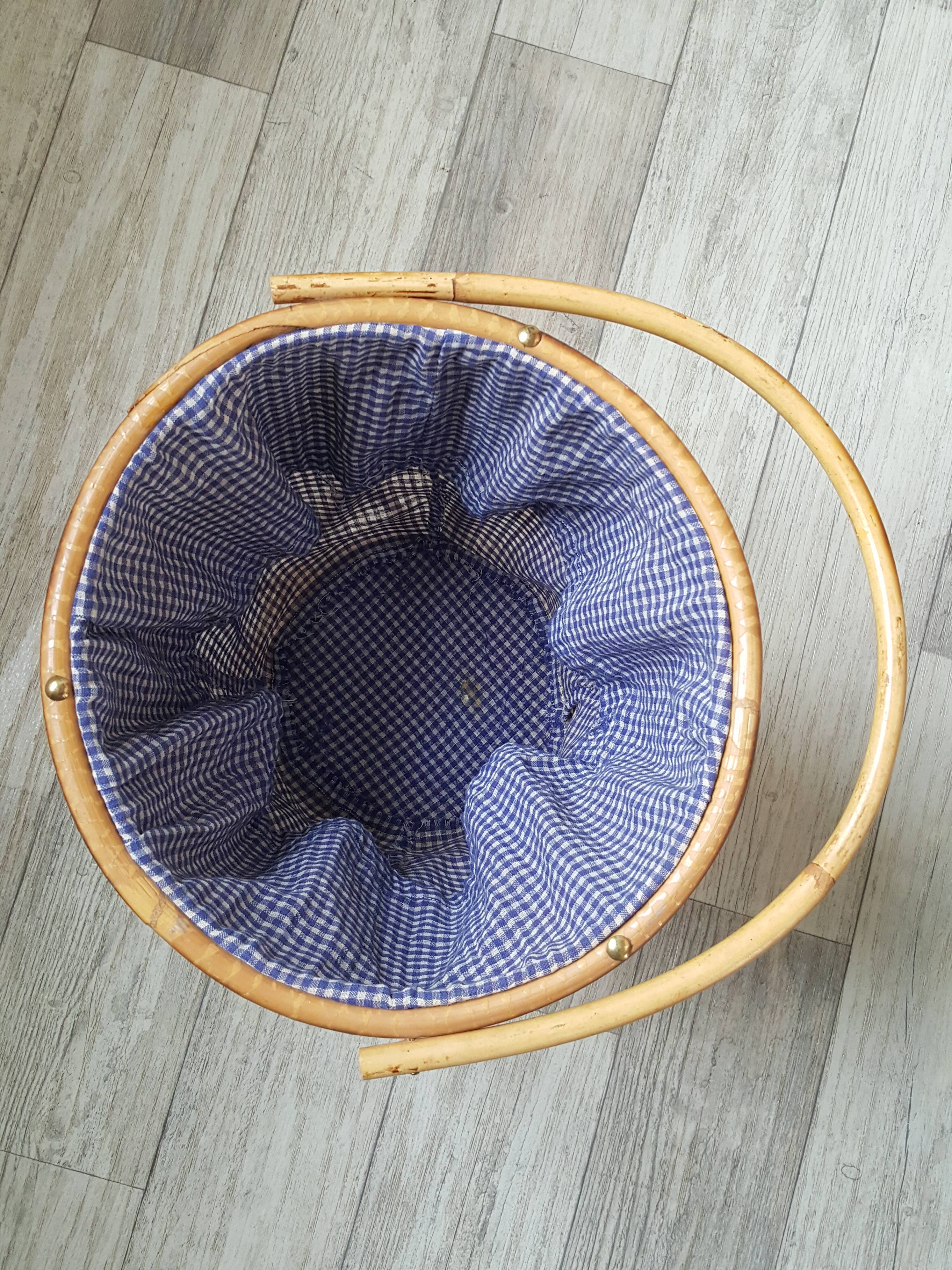 Worker sewing box rattan wicker vichy blue fabric