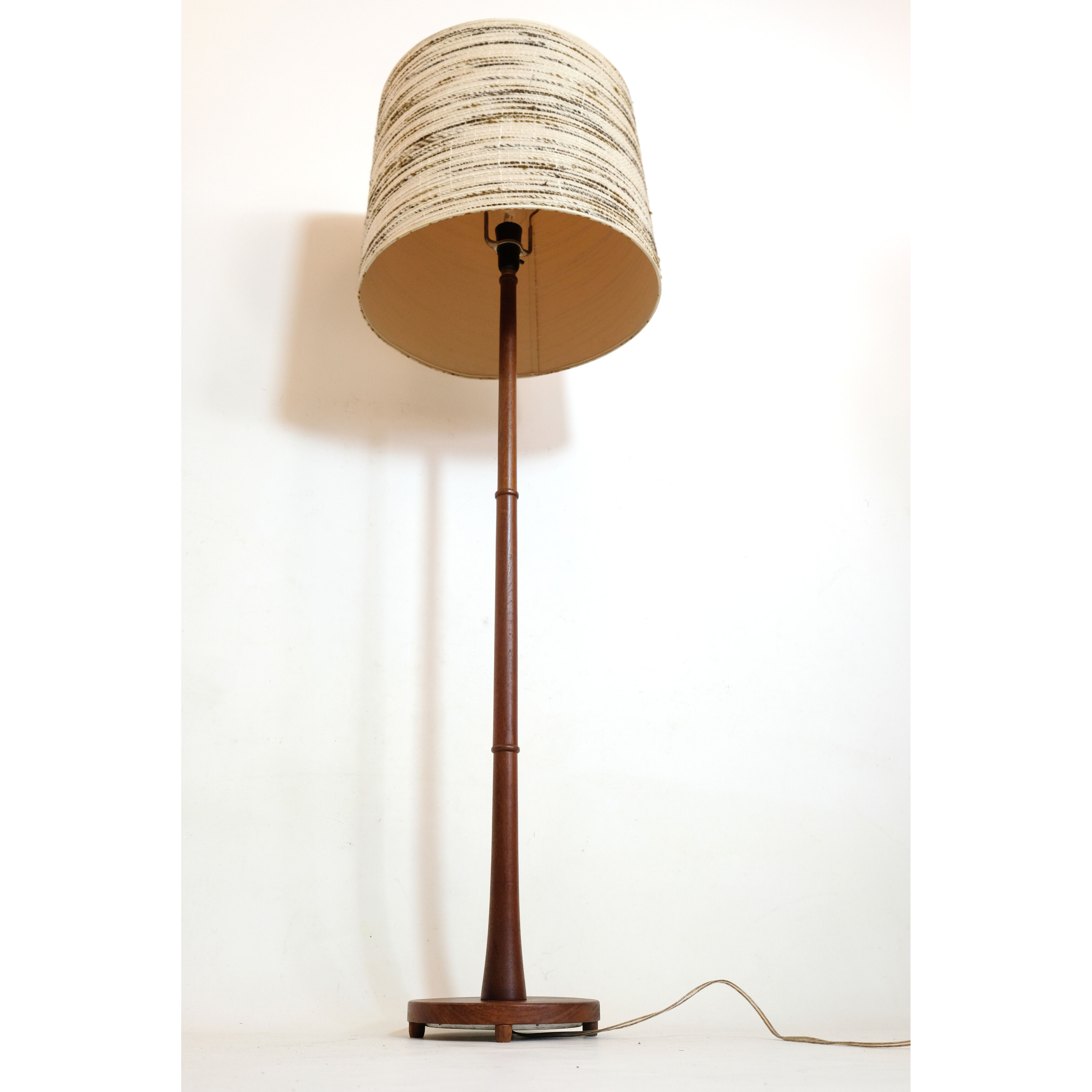 Teak floor lamp and wool lampshade Denmark 1960 1970