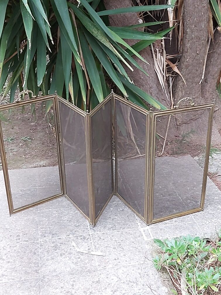 Ancient bronze and brass signed fire pare