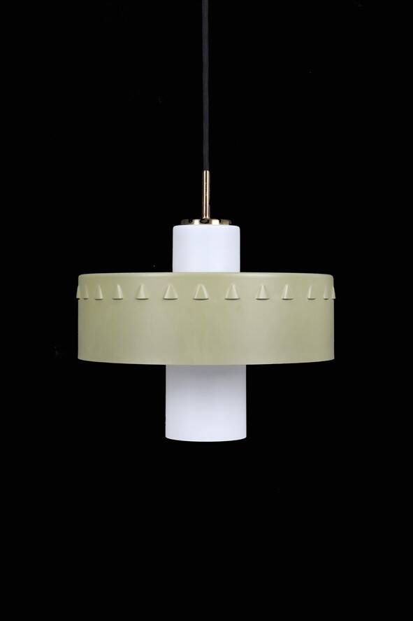Mid-century pendant lamp / opal glass / brass / light green / Danish modern design / 1960s / 1970s