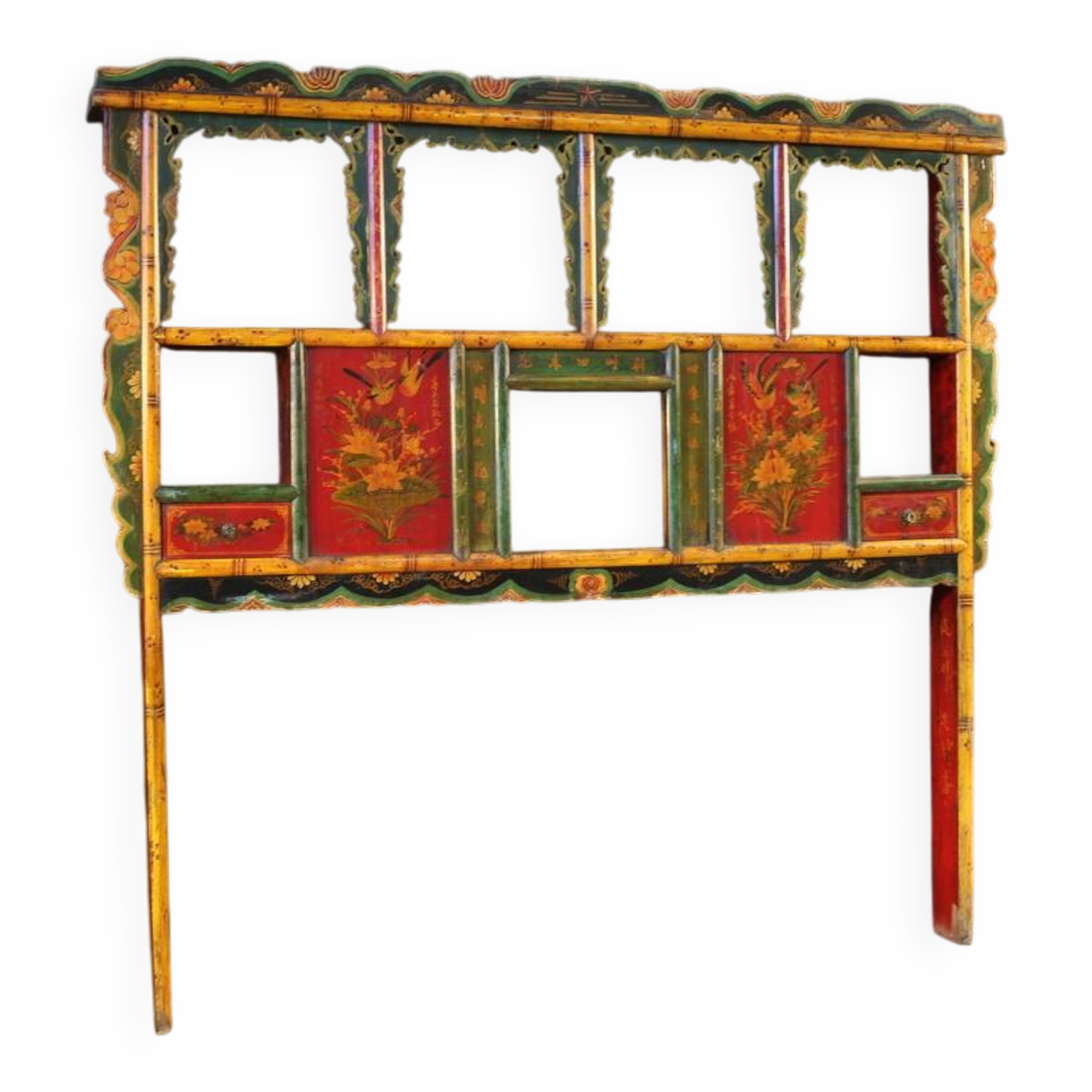 20th century lacquered and painted Chinese headboard