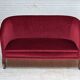 1960s, Danish 2-seater sofa, red furniture velour, ash wood legs.
