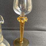 Pitcher and 2 crystal glasses signed XXth