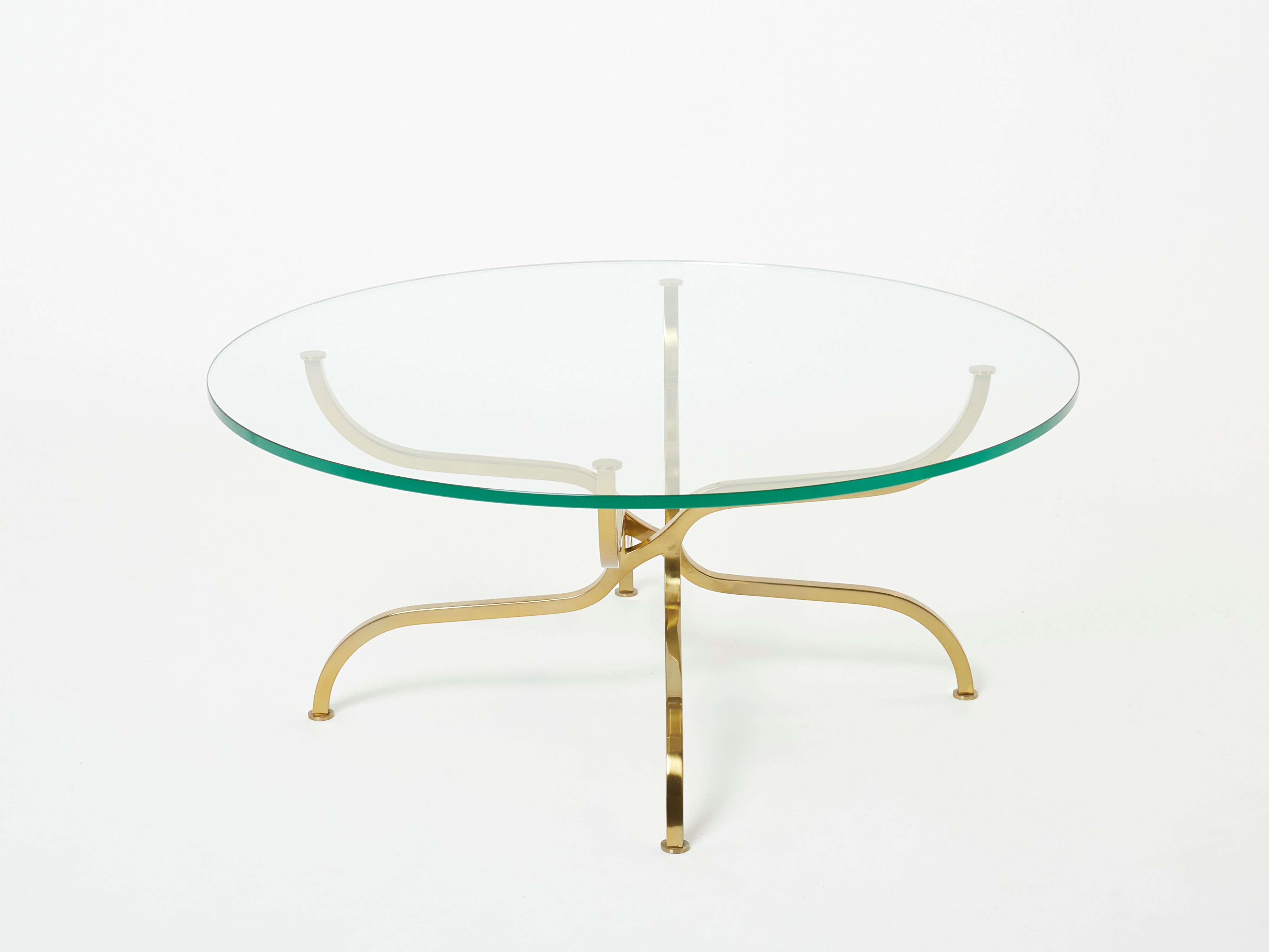 Table basse laiton doré verre de Georges Geffroy vers 1960