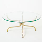 Table basse laiton doré verre de Georges Geffroy vers 1960