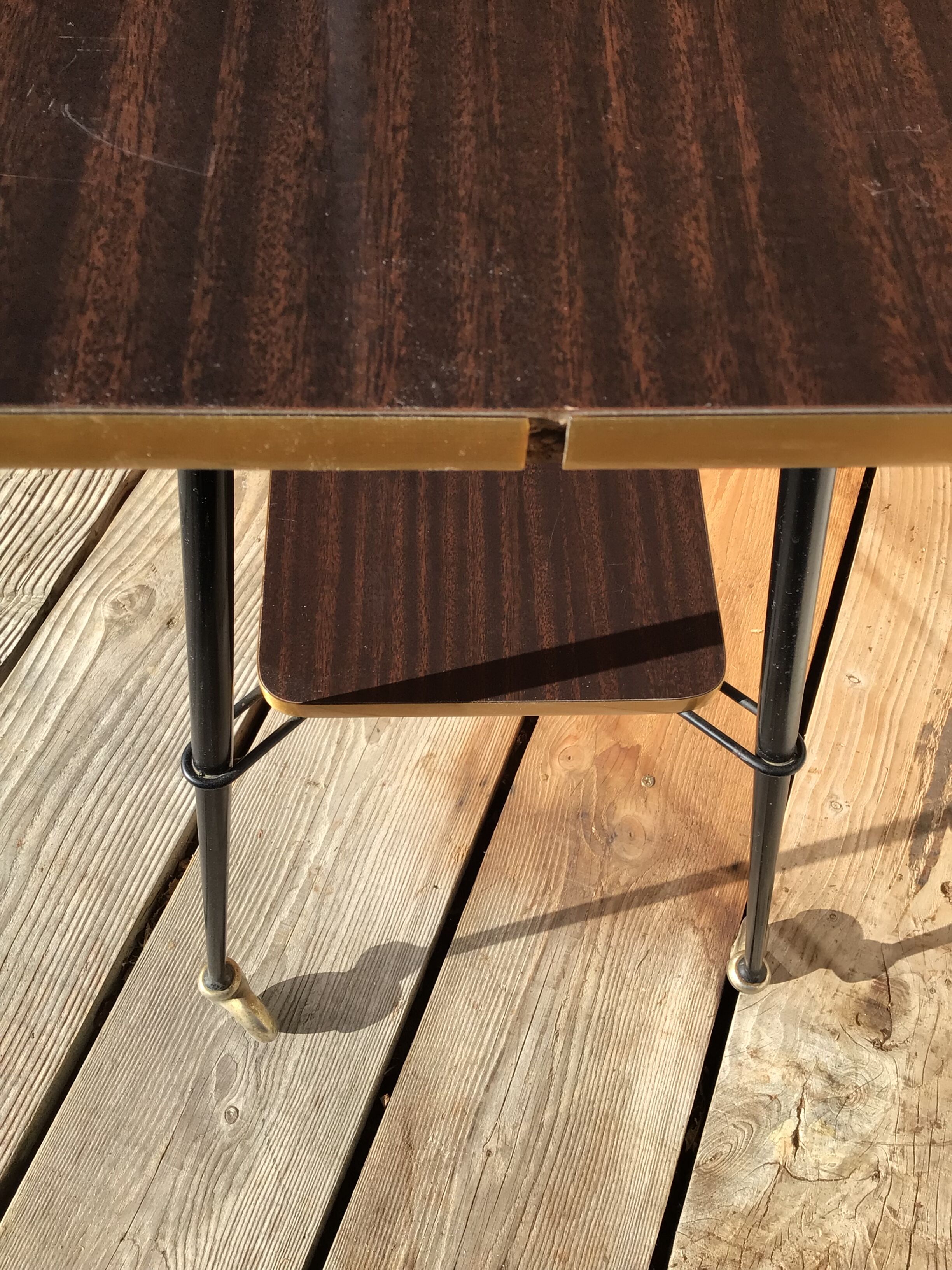 Console formica mocha feet compass metal casters